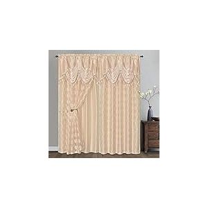 GOHD Lot de 2 Rideaux de fenêtre en Voile Jacquard avec cantonnière attachée et Dos en Taffetas - Chaque pièce Mesure 137,2 cm de Large x 213,4 cm de Hauteur + cantonnière de 45,7 cm (café)