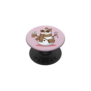 Bonhomme de Neige Mignon l&eacute;opard Coquette Noeud No&euml;l Femmes Filles PopSockets PopGrip Adh&eacute;sif