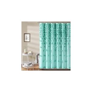Lush Decor Riley Rideau de Douche, 182,9 cm de Large x 182,9 cm de Long, Turquoise – Rideau de Douche de Luxe avec nœuds – Texture Charmante – Accessoire de Salle de Bain Magnifique et élégant –