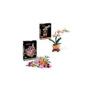 LEGO Pack Décoration florale - Sets pour adultes L’orchidée miniature (10343) & Le joli bouquet de fleurs roses (10342) - Kits fleurs artificielles - Déco maison - Cadeau St Valentin, femme ou homme