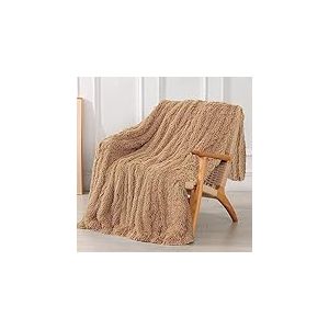 Tuddrom Couverture d&eacute;corative en Fausse Fourrure, Extra Douce et r&eacute;versible &agrave; Poils Longs, en Microfibre pelucheuse et Confortable, pour canap&eacute;, Sofa et lit, 203 x 228,6 cm, Chameau