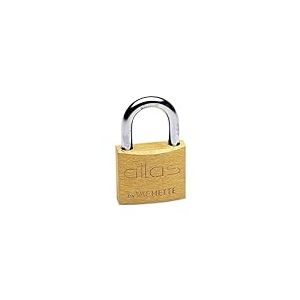 Vachette Cadenas à clé Atlas en Laiton 20 mm - 1320-20/SC - Usage intérieur et extérieur, Anse en acier nickelé cémenté, Résistance anti traction, Cylindre à goupilles, 2 Clés incluses