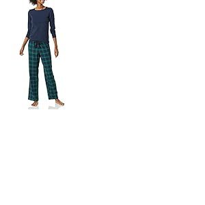 Amazon Essentials Ensemble de nuit léger en flanelle avec pantalon et t-shirt à manches longues pour femmes, motif écossais Blackwatch, taille L