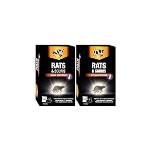 FURY - Sachets contre rat et souris - Efficace sur les esp&egrave;ces r&eacute;sistantes - Actif d&egrave;s les 1&egrave;res ingestions - Pr&eacute; dos&eacute;s - 7x20g- fabrication fran&ccedil;aise (Lot de 2)