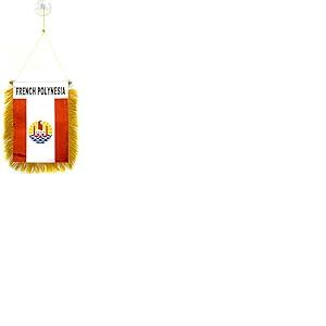AZ FLAG - Fanion Polynésie française Pour Décoration Voiture Avec Ventouse et Franges Dorées - Mini Drapeau Polynésien - France - 13x10 cm