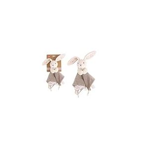DODO D'AMOUR - Doudou Carré - Lapin - 053952 - Beige - Polaire - Cadeau Naissance - Peluche - Bébé - Doux - Lavable en Machine - Design Français - À Partir de 0 Mois
