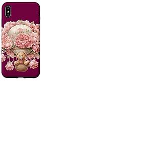 Montgolfière flottante pour bébé ours rose pivoine fleur Coque pour iPhone XS Max