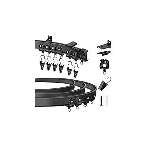 KOLAKO Rail de rideau de plafond, 3 m, flexible, pliable, support mural, noir, incurvé, très résistant, système de rail à rideaux coulissants pour camping-car, séparateur de pièce, rail de plafond