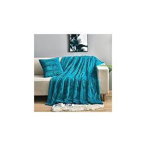 YUSOKI Couverture de Luxe Double Face en Fausse Fourrure (sans oreillers), Turquoise, Douce, pelucheuse et Confortable, pour canap&eacute;, lit, canap&eacute;, Femme, Adolescente, Fille, Cadeau (Bleu Sarcelle, 127