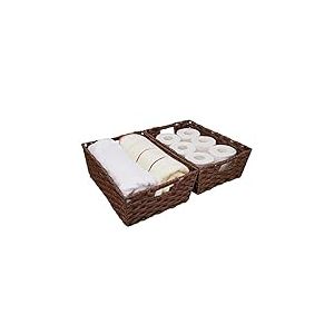 Onlytak Lot de 2 grands paniers de rangement en osier, cadre en métal, lavables et imperméables, 38,1 x 26,2 x 13,2 cm, couleur marron, panier tissé pour garde-manger, toilettes, salle de bain,