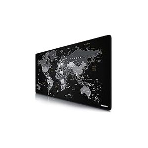 CSL-Computer - Tapis de souris de gaming XXL 900 x 400 mm – Tapis de souris XXL Gaming Grand – Tapis de table grande taille – Améliore la précision et la vitesse – Design carte du monde noir, type 4, 4, A303997x1