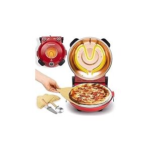 NutriChef Four à Pizza Électrique – Appareil de Table Ø30 cm avec Thermostat & Thermomètre – Fenêtre de Cuisson – Chauffe jusqu’à 425°C – Pierre Antiadhésive Facile à Nettoyer – Rouge