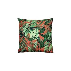 furn. Psychedelic Jungle Housse De Coussin &ndash; R&eacute;sistant &Agrave; L Eau Color&eacute; Tropical Feuille Ext&eacute;rieur Housse D&eacute;corative (Corail - 43x43cm)