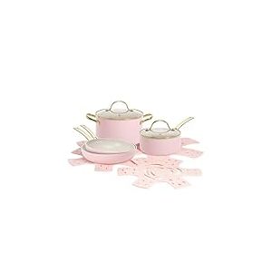 FACKELMANN Paris Hilton Batterie de cuisine 10 pièces – Aluminium & Céramique Revêtement anti-adhésif Compatible induction Passe au lave-vaisselle en rose/crème/doré