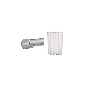 InterDesign iDesign Tringle Extensible pour Rideau de Douche, Petite Barre de Douche en Acier Inoxydable, argenté Mat & Amazon Basics Rideau de Douche en Polyester 180 x 200 cm Blanc