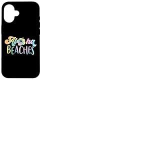 Aloha Beaches, plage de vacances hawaïenne amusante à l'hibiscus pastel Coque pour iPhone 16