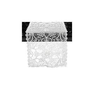 Elegant Comfort Chemin de Table brod&eacute; Ingrid - &Eacute;charpe de Commode pour la Maison et la Salle &agrave; Manger - D&eacute;coration de Table en Dentelle pour int&eacute;rieur et ext&eacute;rieur - 33 x 91 cm - Blanc