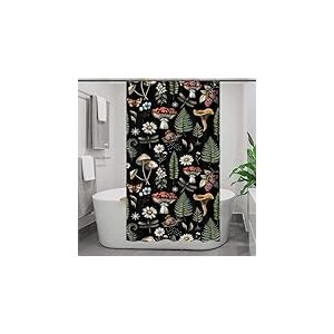 GOAOK Rideau de Douche Vintage Champignon boh&egrave;me, f&eacute;e Magique, sorci&egrave;re, for&ecirc;t, Nature, Plante, Ensemble de Rideaux de Douche en Tissu imperm&eacute;able, 91,4 x 182,9 cm, Noir