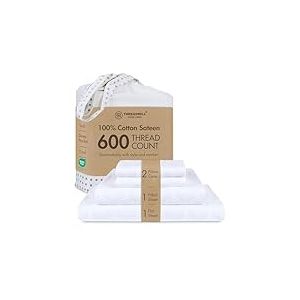 Threadmill Home Linen Parure de lit 4 pi&egrave;ces 100% Pur Coton 600 Fils Jacquard damass&eacute; Blanc