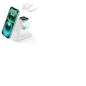 Belkin UltraCharge Chargeur Induction 3 en 1 Qi2, Station de Charge Magn&eacute;tique 25W, Chargeur sans Fil avec MagSafe pour iPhone 17, iPhone Air, Apple Watch, AirPods, Pixelsnap avec Chargeur 45W, Blanc
