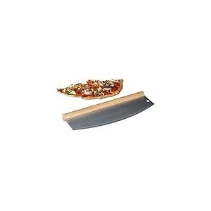 Relaxdays 10022558, argenté Hachoir berceuse Couteau à Pizza Inox avec manche en bois, 1 Lame avec Étui protecteur HxB 12x35cm