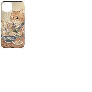 Chat Vintage en Kimono Mangeant des Ramen Japonais Japonais Japonais Coque pour iPhone 15 Plus