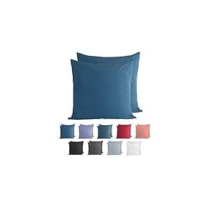 Komfortec 100% Coton Jersey Taie d'oreiller - Lot de 2-80x80 cm, Oreiller 150 g/m&sup2;, Housse de Coussin, Bleu p&eacute;trole