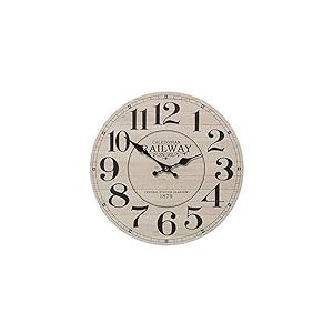 DRW Horloge Murale Ronde en Bois Beige et Noir 34 x 0,5 cm