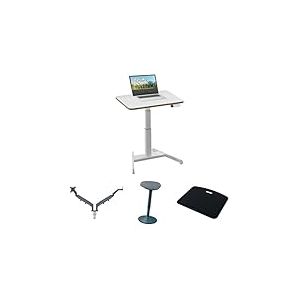 Leitz Station de Travail compacte Ergo avec Bureau éléctrique Assis-Debout, Bras Double pour écrans, Tabouret Assis-Debout & Tapis Anti-Fatigue