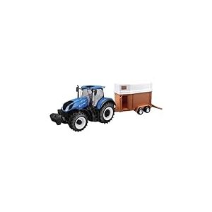 Bburago-1/32 Collection Ferme-Tracteur T7.315 New Holland avec remorque Cheval Voiture, 44069, Bleu