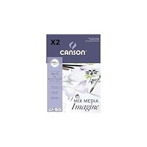 Lot de 2 blocs encollés, A2, 50 feuilles, Canson Mix Media Imagine, Grain fin 200 g