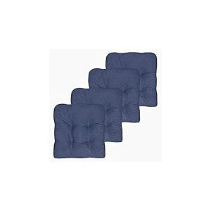 Sweet Home Collection Lot de 4 Coussins de Chaise en Mousse &agrave; m&eacute;moire de Forme, antid&eacute;rapant, Envers en Caoutchouc touffet&eacute; avec Picots, 40,6 x 40,6 x 8,2 cm, Bleu Marine