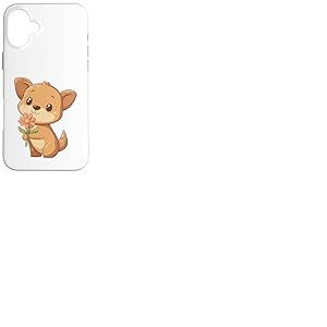Chien avec Fleur pour Amoureux des Chiots, Femmes et Filles, Chien Mignon Coque pour iPhone 16 Plus