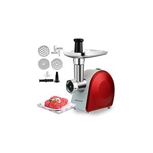 Edihome, Hachoir a Viande Electrique, avec Poussoir a Saucisse, Hachoir à Viande Professionnel, 2200W, Multifonction avec 3 Plaques de Coupe (Noir/Blanc)