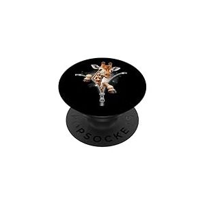Costume d'animal Amusant de Girafe sortant d'une Fermeture &eacute;clair PopSockets PopGrip Adh&eacute;sif
