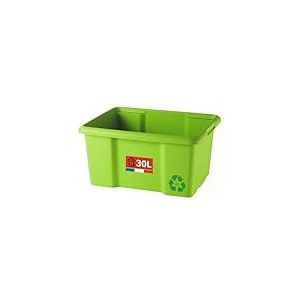 SUNDIS Bac de rangement 30L en plastique recyclé vert, L.46,5xl.36,5x H23cm, empilable et superposable, multiusage, idéal pour l’atelier, le bricolage ou le transport