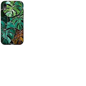 Coque de téléphone Motif Feuilles de Monstera Style vitrail Art déco Vert Coque pour iPhone XR