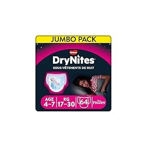 HUGGIES DryNites - sous-vêtements de nuit ultra-absorbants - 4/7ans Filles (17-30 kg) - 4 paquets de 16 culottes - la solution idéale pour les enfants qui font pipi au lit