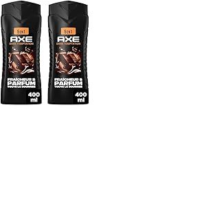 AXE - Gel Douche Homme 5en1 - Dark Temptation - 24h Hydratant - 87% d'Ingrédients d'origine naturelle - parfum chocolat gourmand - 400ml (Lot de 2)
