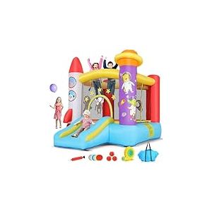 Ch&acirc;teau Gonflable pour Enfants avec Toboggan, Souffleur, Fus&eacute;e Spatiale Rouge, Ch&acirc;teau Gonflable pour Enfants avec Souffleur Et Tir De Balles, Maison Gonflable Int&eacute;rieure/Ext&eacute;rieure