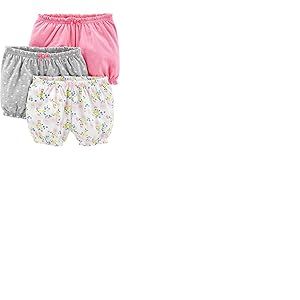 Simple Joys by Carter's 3-Pack Bloomer Infant-and-Toddler-Shorts, Blanc Fleuri/Gris Cœurs/Rose, 0 Mois (Lot de 3) Bébé Fille