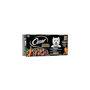 CESAR Natural Goodness - 24 Boîtes de 400g (Lot de 8 Packs de 3 Boîtes) - En Terrine pour Chien Adulte (3 variétés - Bœuf / Poulet / Agneau) - Nourriture Humide sans Céréales