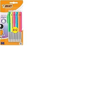 BIC M10 Original Stylos-Bille Rétractables Pointe Moyenne (1,0 mm) - Corps Couleurs Acidulées Assortis, Encre Bleue, Blister de 8+2