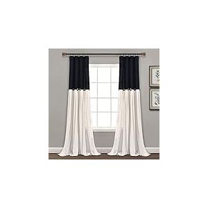 Lush Decor Panneau de Rideau de fen&ecirc;tre &agrave; Boutons en Lin, Simple, 101,6 x 213,4 cm (l x L), Noir et Blanc &ndash; Rideaux de Campagne &ndash; D&eacute;cor Rustique &ndash; Rideaux Modernes de Ferme pour Salon, Chambre &agrave;