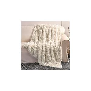 YUSOKI Couverture en Fausse Fourrure, 2 Couches, Duveteuse, Chaude et Mignonne à Poils Longs pour lit, décoration de Salon, pour bébé, Femme, Animal Domestique, 127 x 152,4 cm, Blanc crème