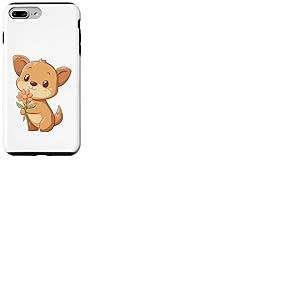 Chien avec Fleur pour Amoureux des Chiots, Femmes et Filles, Chien Mignon Coque pour iPhone 7 Plus/8 Plus