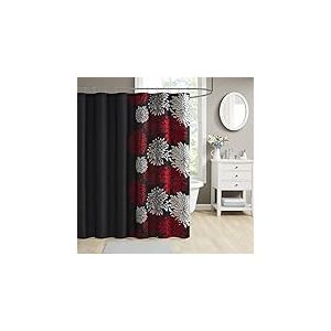 Comfort Spaces Bath Curtains, Textile, Noir/Rouge, 72"x72"