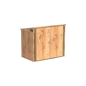 Duramax abri pour poubelles pour 2 avec ouverture par le haut et portes doubles verrouillables, abri de jardin en métal, cachettes pour poubelles, Abri pour poubelles, 154x96x131 cm, grain de bois