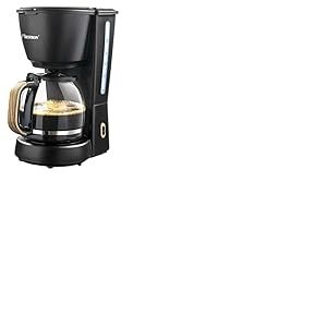 Bestron Cafetière à filtre pour 10 tasses de café avec verseuse en verre de 1,5 l, filtre permanent et plaque de maintien au chaud, 1000 W, design noir et bois ACM900BW