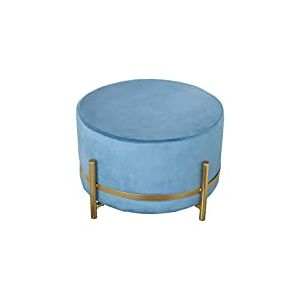 DRW Pouf Rond en Velours Bleu avec Pieds en métal doré 50 x 30 cm